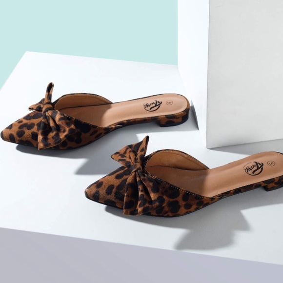 ✖️POINTY MULE LEOPARD BOW WOMANS FLAT SHOE *NEW* - Picture 6 of 7